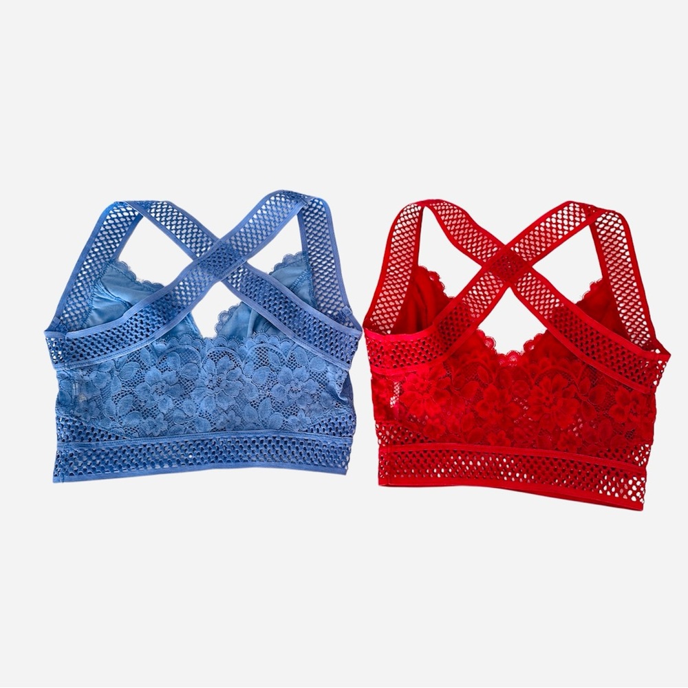 NWOT Set - Free People Intimates - Lace Bralette Set - Blue and Red - Picture 8 of 10